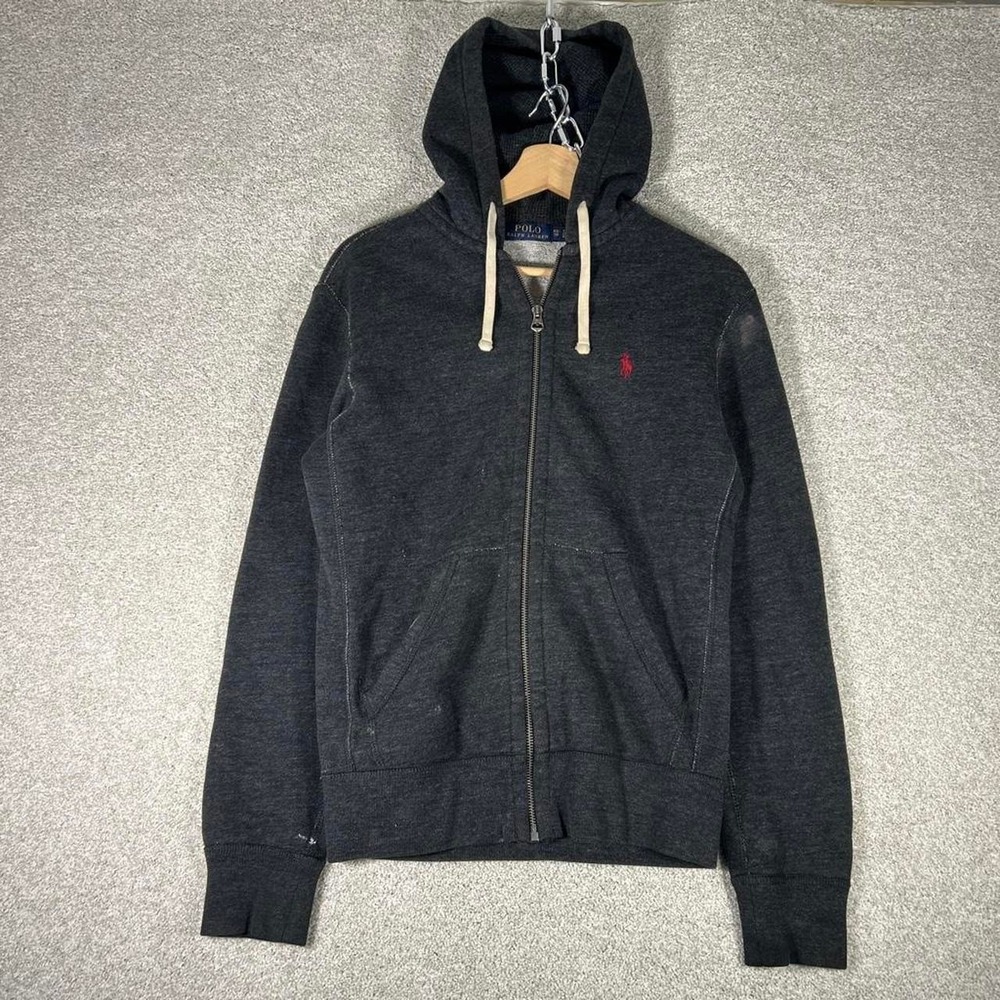 Men's Polo Ralph Lauren dark grey thick distressed zip up hoodie Size XS